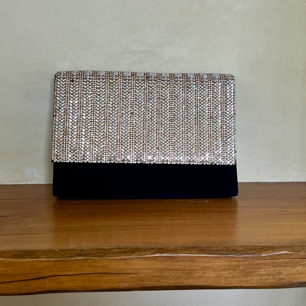 Crystal encrusted, square purse.